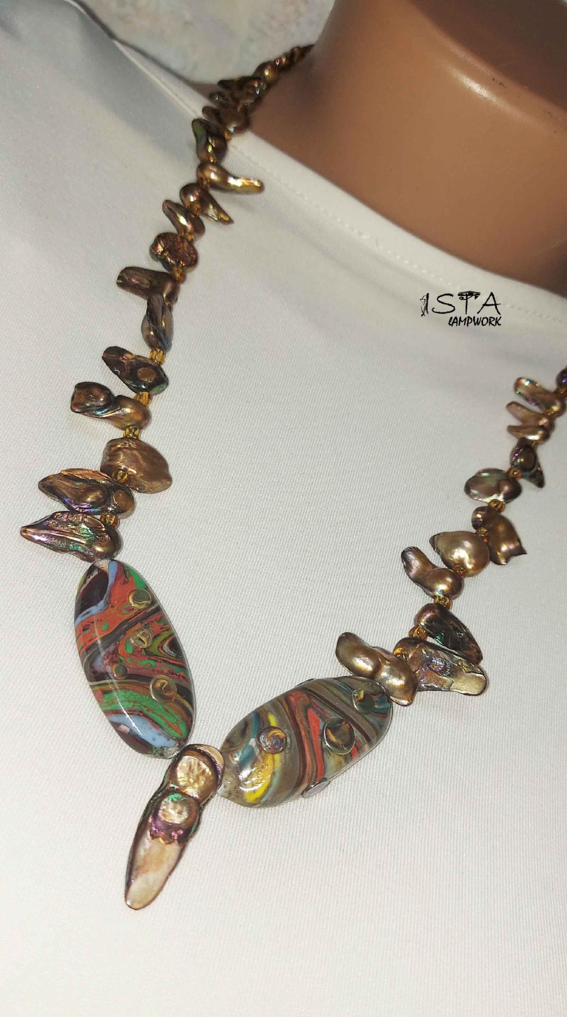 Бусы из цветного жемчуга и стеклянных бусин ISTA Lampwork 223 бензин 57 см