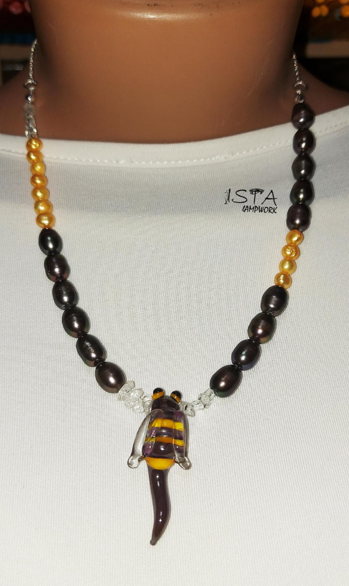 Hамисто з перлів ISTA Lampwork NN7 з підвісом сіро-жовтий 44см