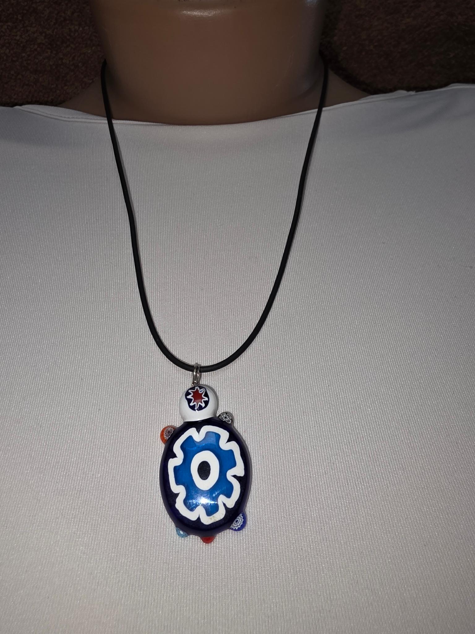 Скляний підвіс ISTA Lampwork на каучуковому шнурі Черепаха 44-48см, R27